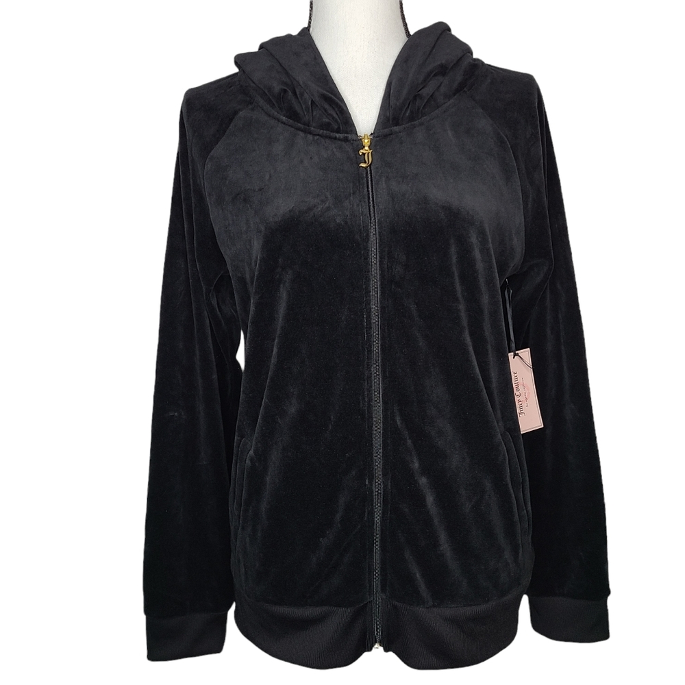 Juicy Couture Pleat Neck Velour Full Zip Hoodie Large NWT
